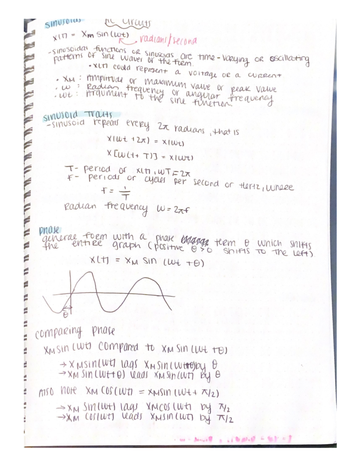 Sinusoids - Notes On Sinusoidal Functions - ENGR21200001 - Studocu