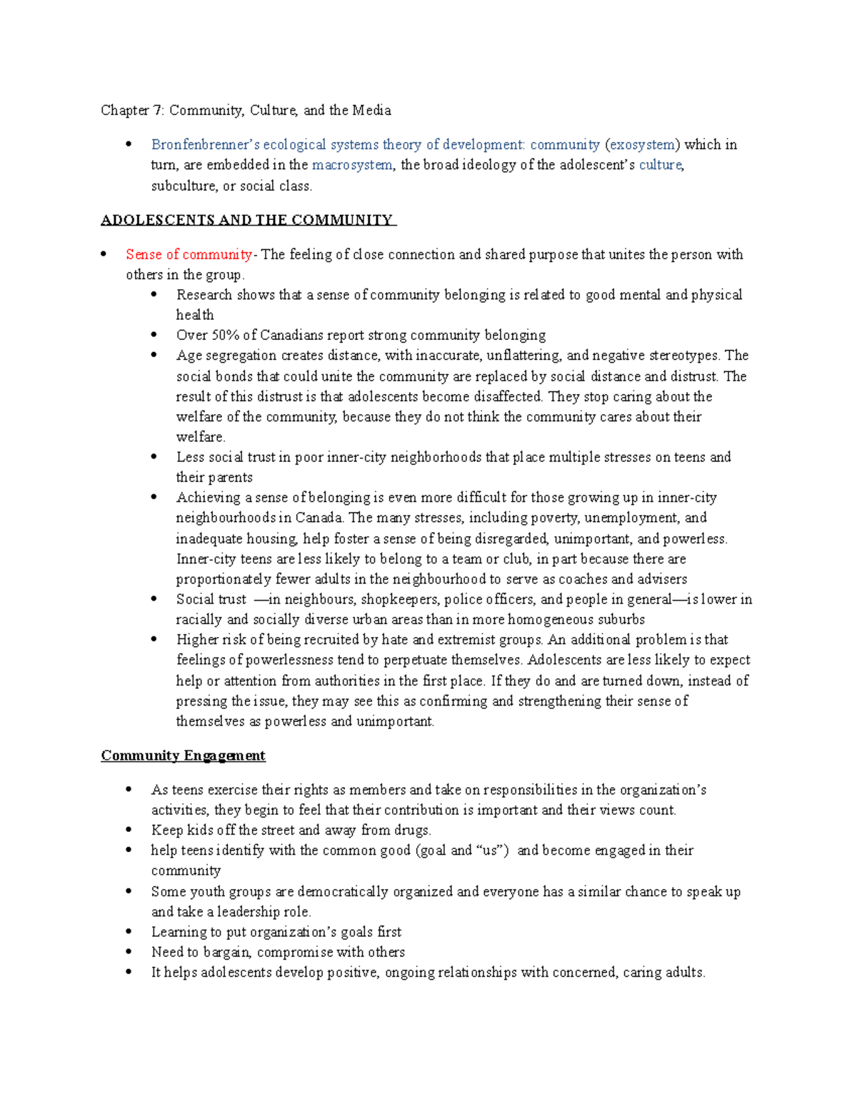 Adolescence 7 - Lecture notes Chapter 7 - Chapter 7: Community, Culture ...