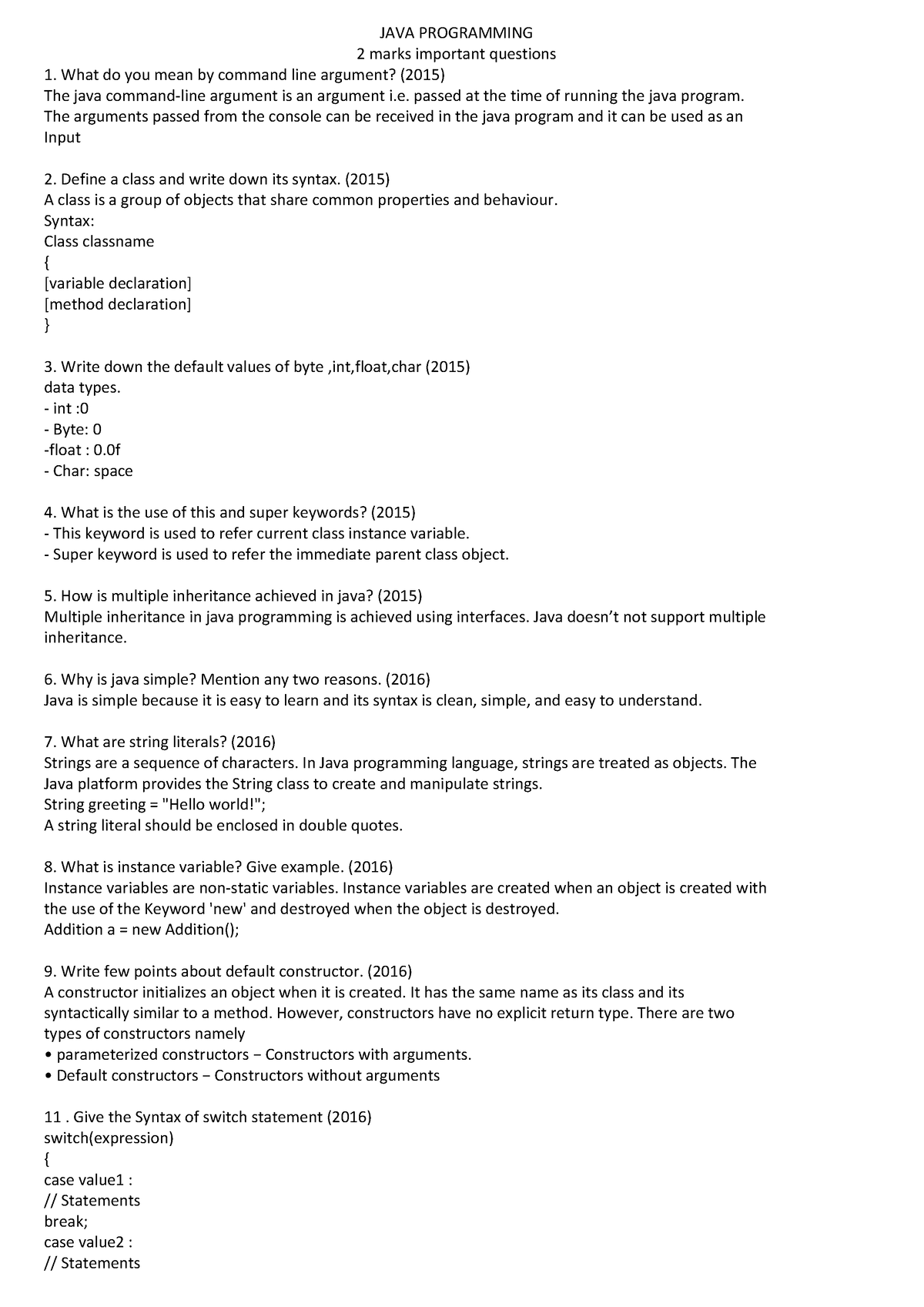 Java 2 mark - JAVA PROGRAMMING 2 marks important questions What do you ...