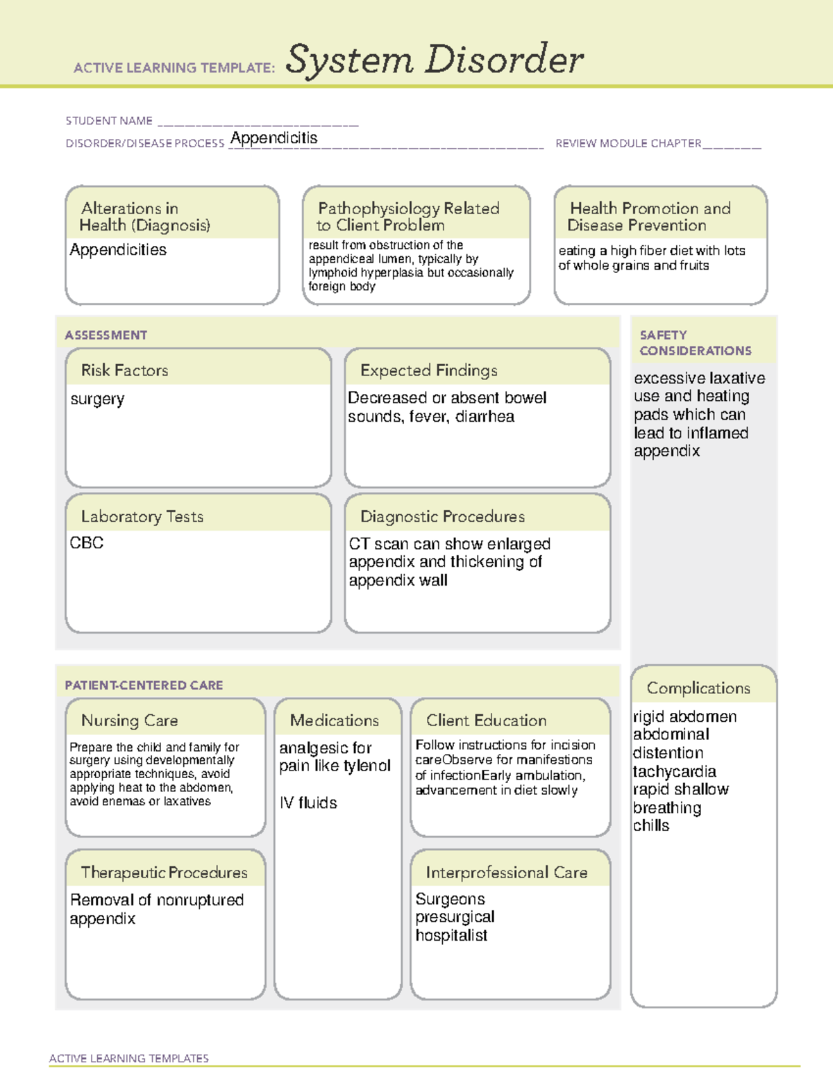 Appy infant - templates - ACTIVE LEARNING TEMPLATES System Disorder ...