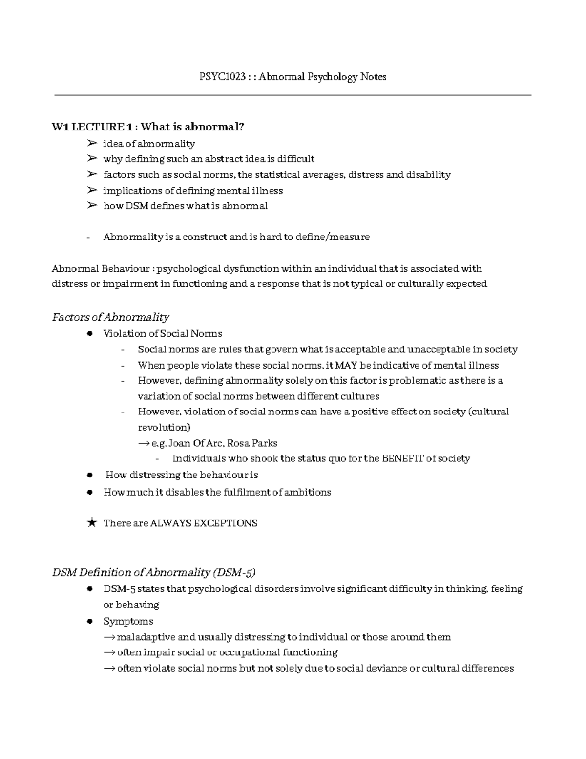 PSYC1023 Abnormal Psychology Notes - PSYC1023 : : Abnormal Psychology ...