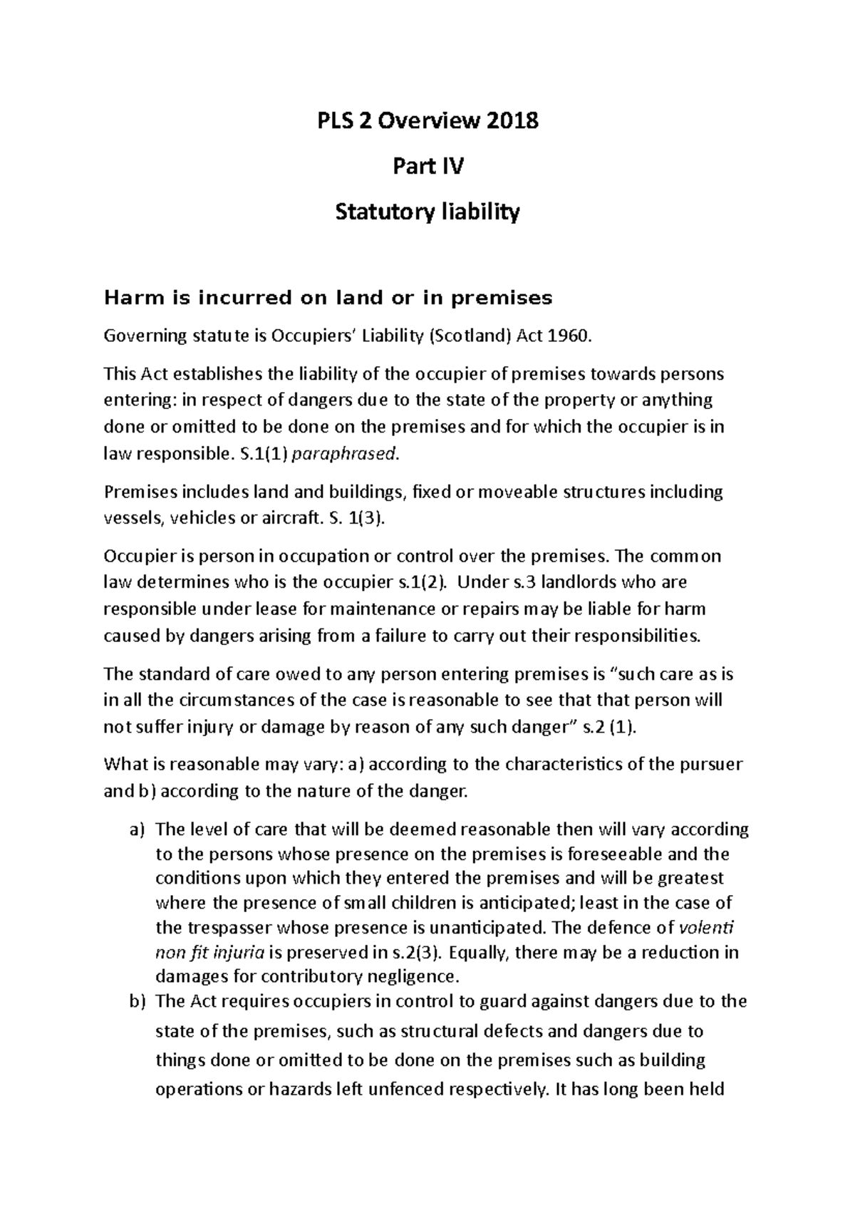 Overview Part 4 - PLS 2 Overview 2018 Part IV Statutory liability Harm ...