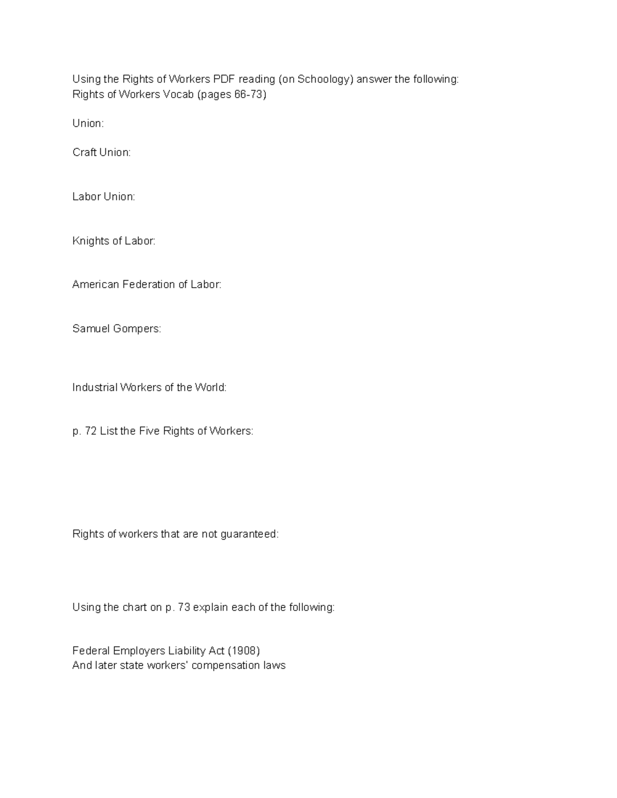 Rights of workers vocab - Using the Rights of Workers PDF reading (on ...