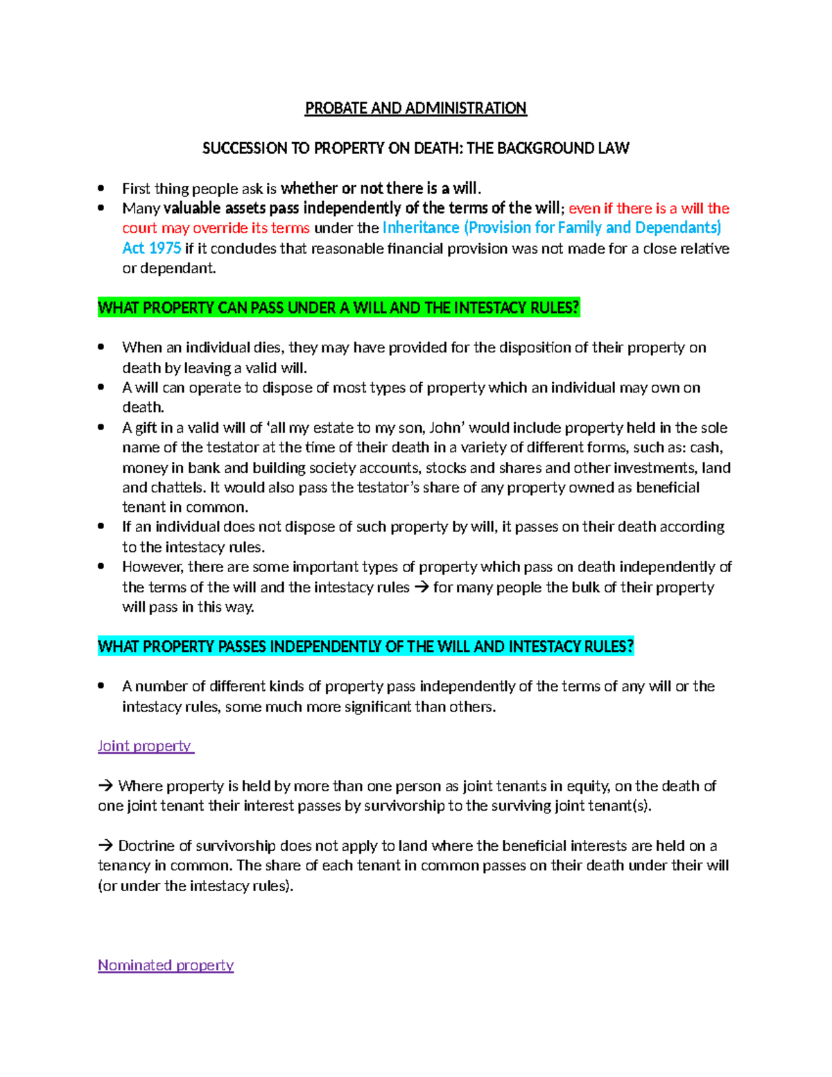 Probate AND Administration - PROBATE AND ADMINISTRATION SUCCESSION TO ...