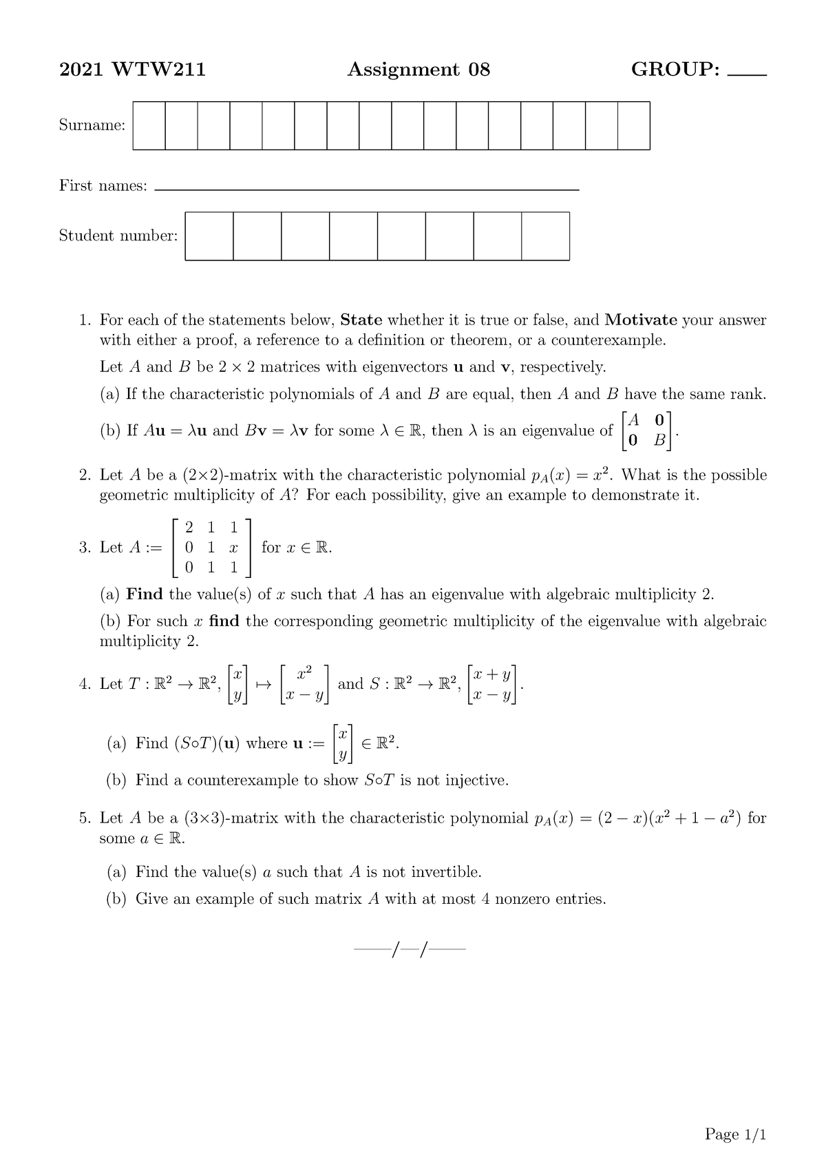 Assign 08 - WTW218 - 2021 WTW211 Assignment 08 GROUP: Surname: First ...