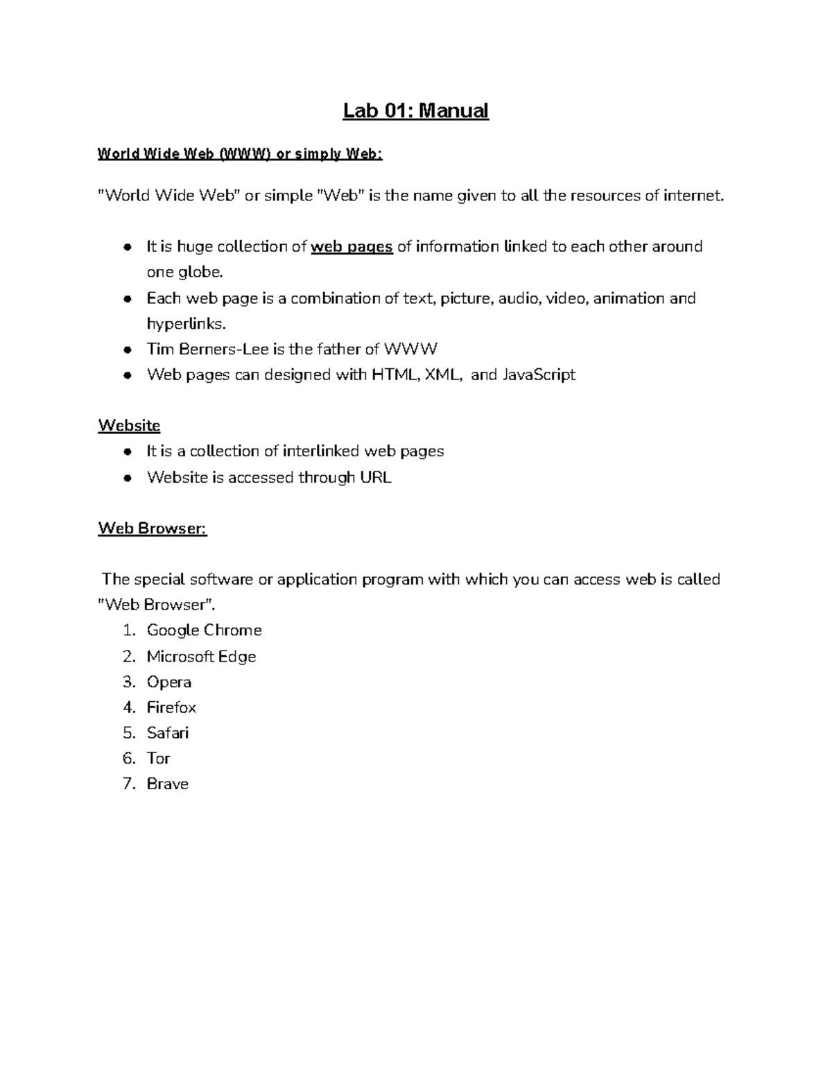 Lab 01 ICT - Computer Science - Lab 01: Manual World Wide Web (WWW) or ...
