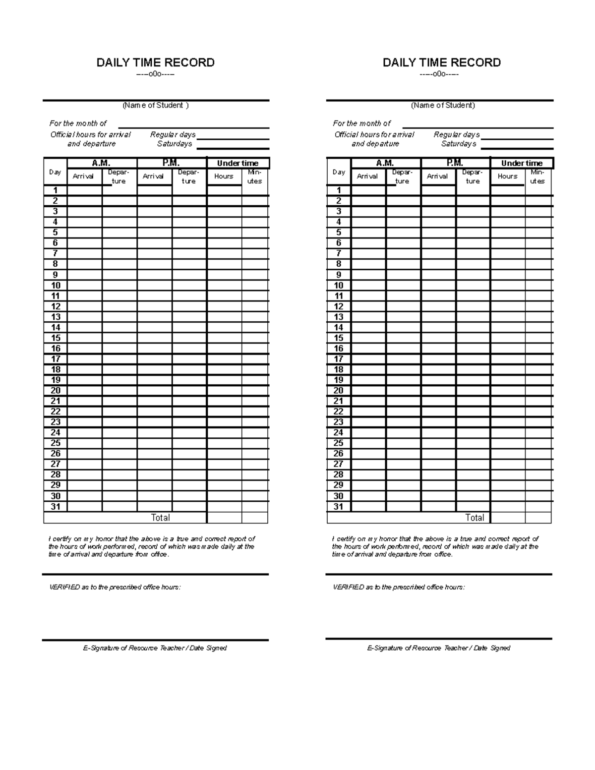 Daily-Time-Record FS-2 2021 - DAILY TIME RECORD -o0o- (Name of Student ...