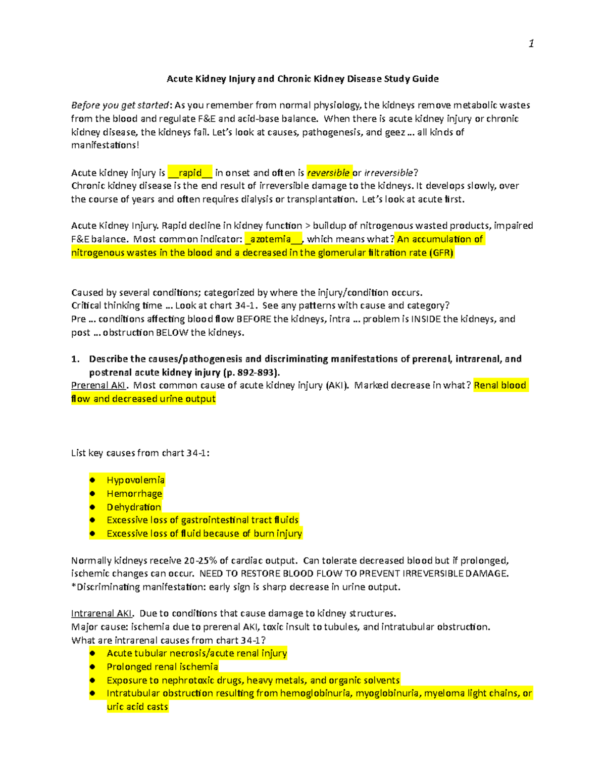 Acute Kidney Injury and Chronic Kidney Disease Study Guide - Module 7 ...