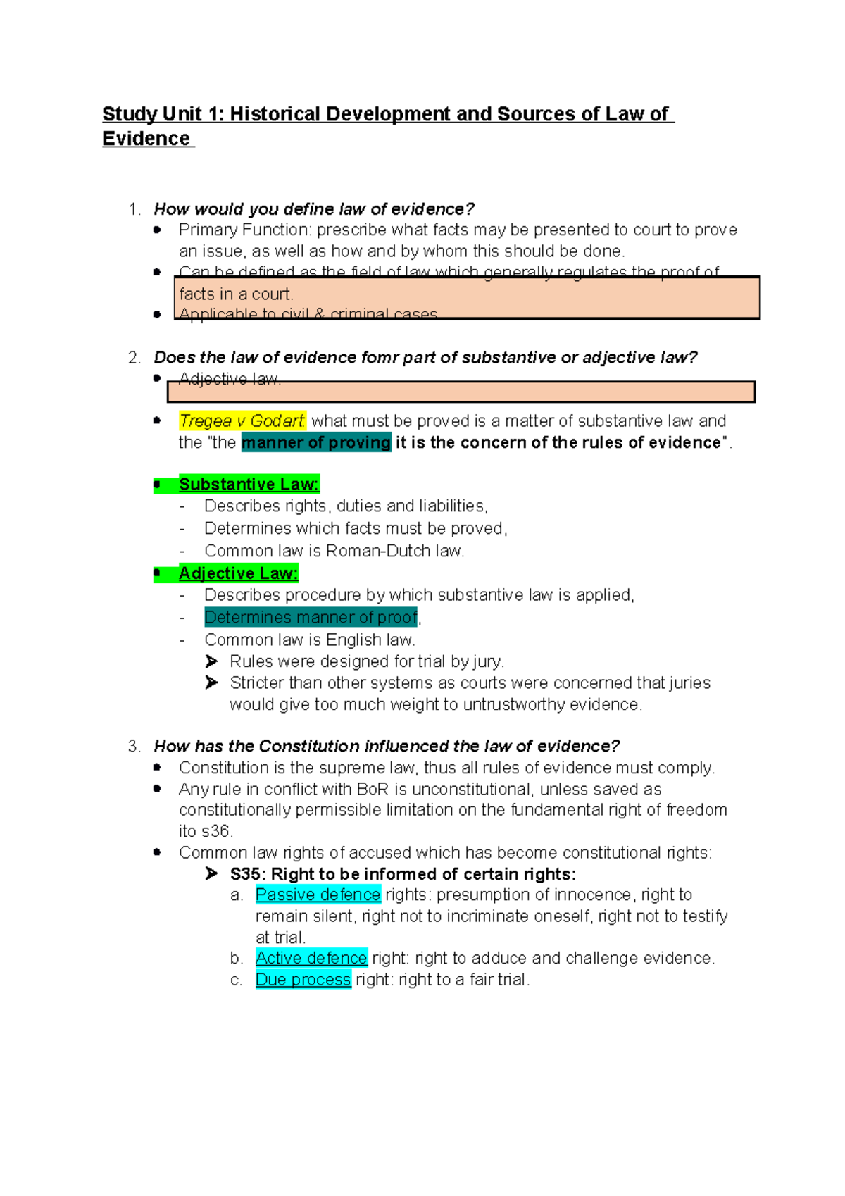 Unit 1 Summaries - Law of Evidence lecture notes for 2021. - Study Unit ...