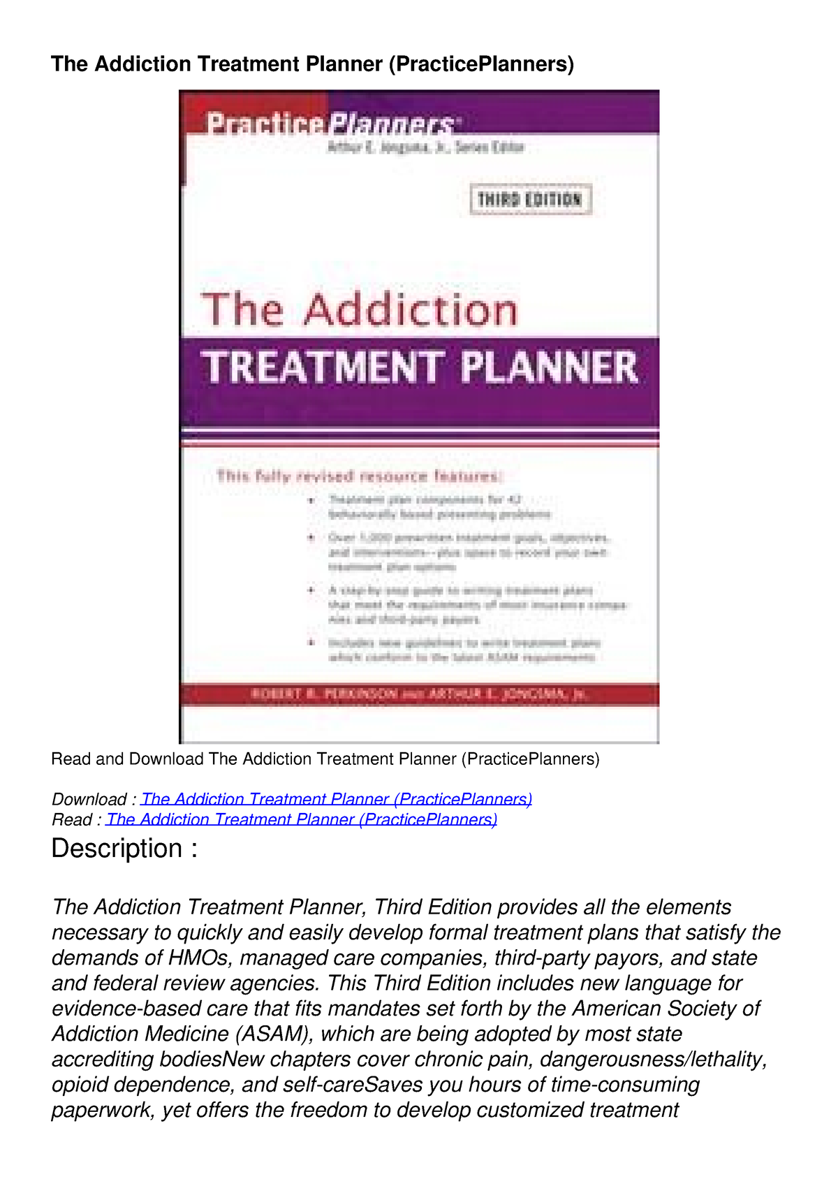 READ [PDF] The Addiction Treatment Planner (PracticePlanners) - The ...