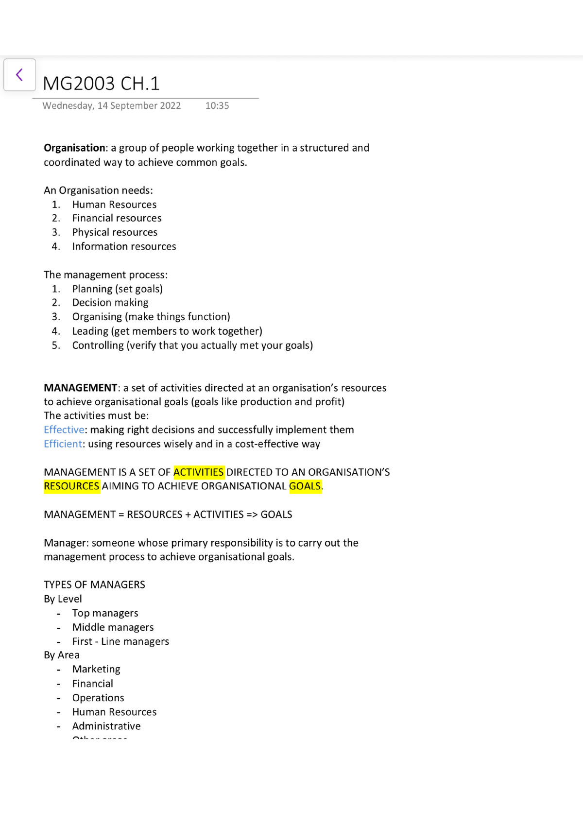 Management Principles Chapter 1 - Studocu