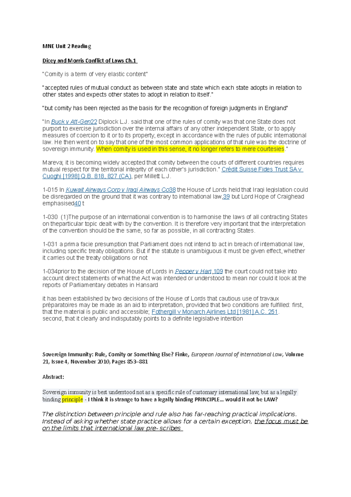 MNE Unit 2 Reading MNE Unit 2 Reading Dicey and Morris Conflict of