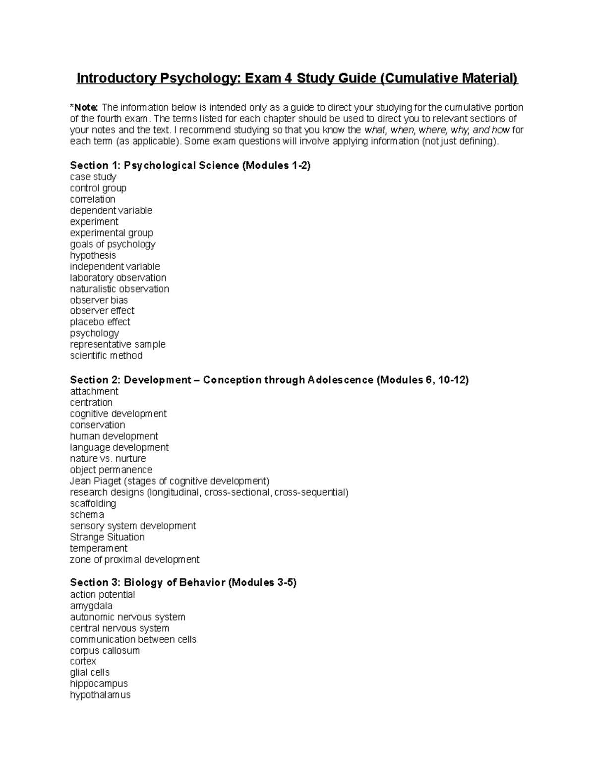 PSYCH 100 Exam 4 Cummulative 11 Introductory Psychology Exam 4 Study