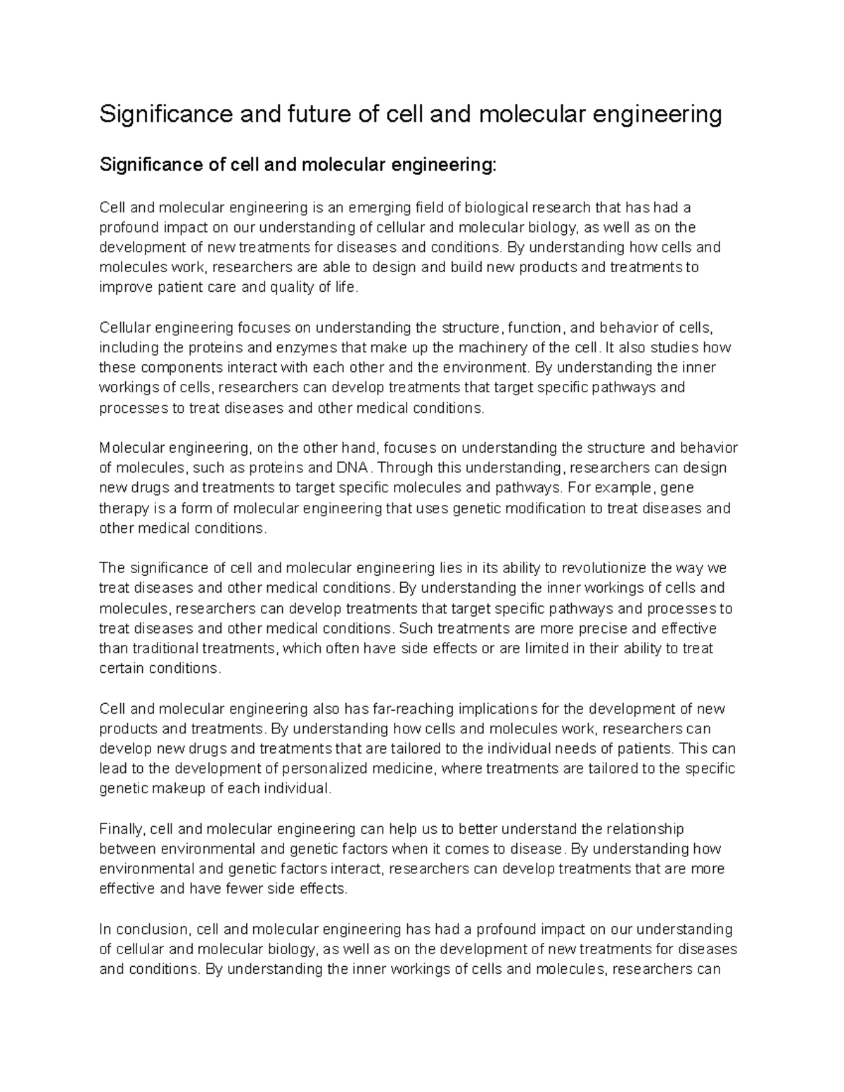 Significance and future of cell and molecular engineering ...