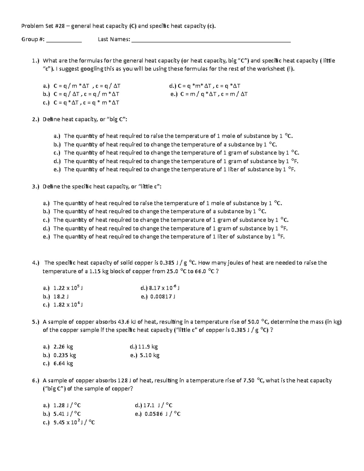 Problem+Set+%2328 - Problem Set #28 – general heat capacity (C) and ...