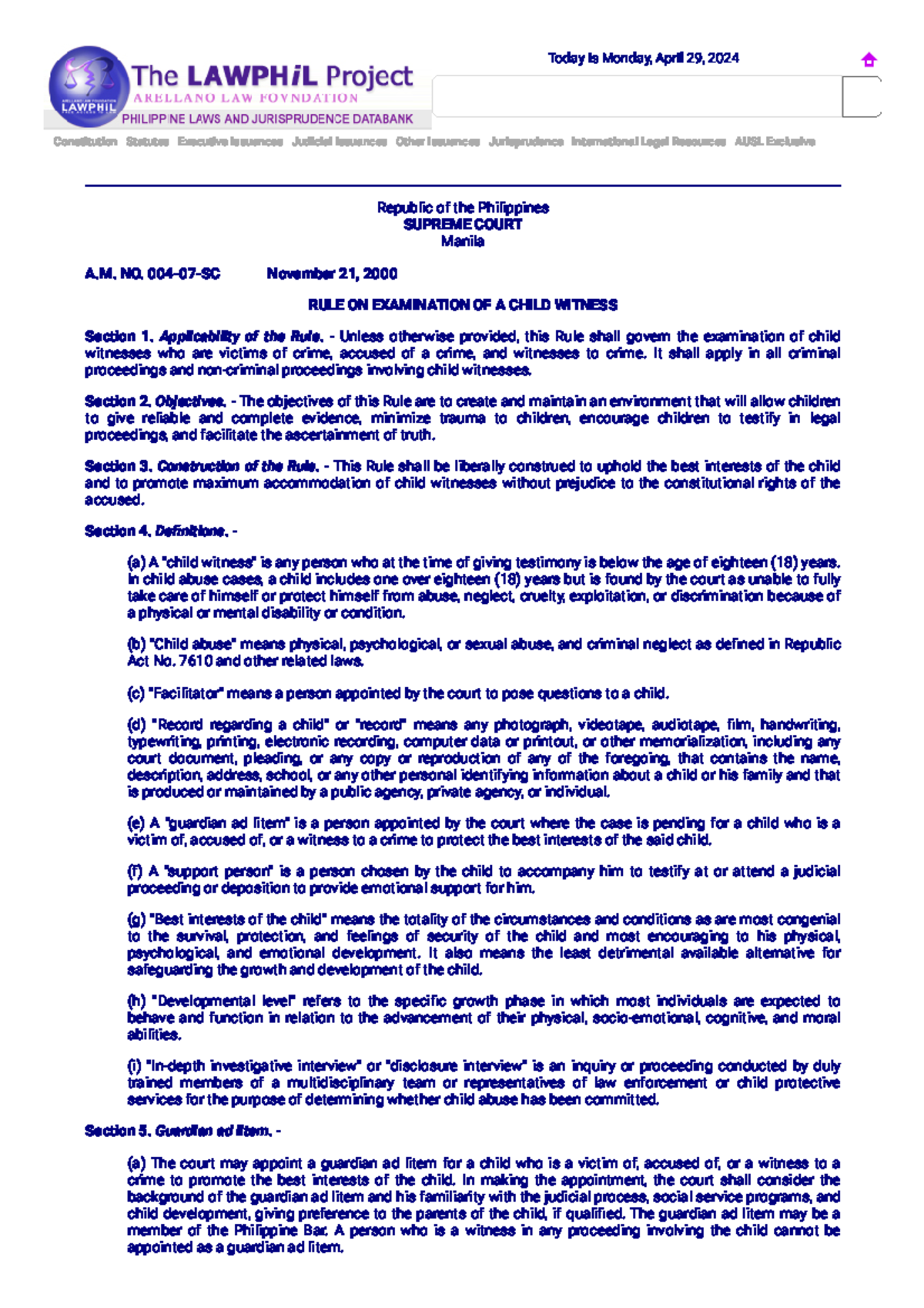 Child- Witness-RULE - references - Constitution Statutes Executive ...