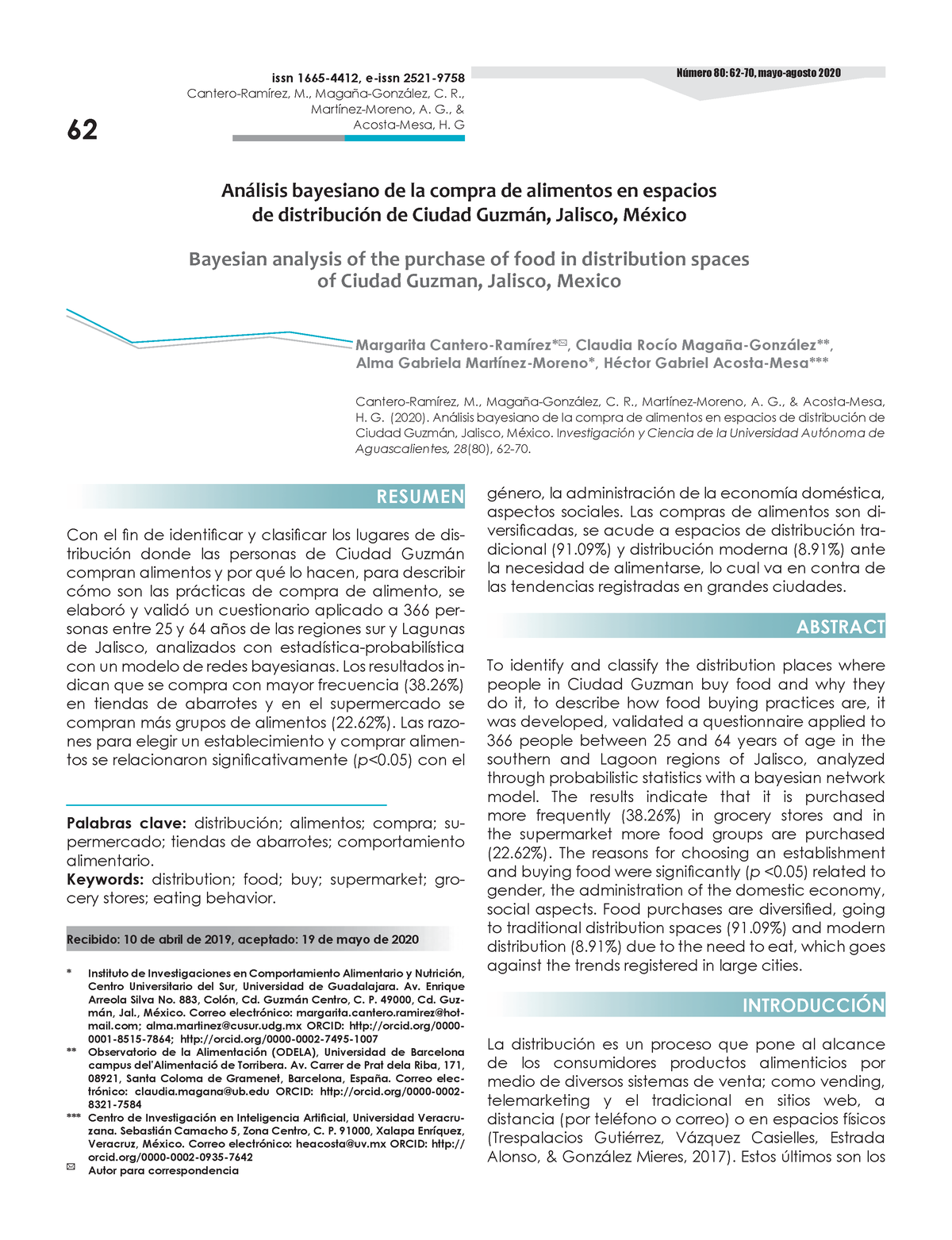 Dialnet Analisis Bayesiano De La Compra De Alimentos En Espacios De 7774554 Issn 1665 4412 E 7469