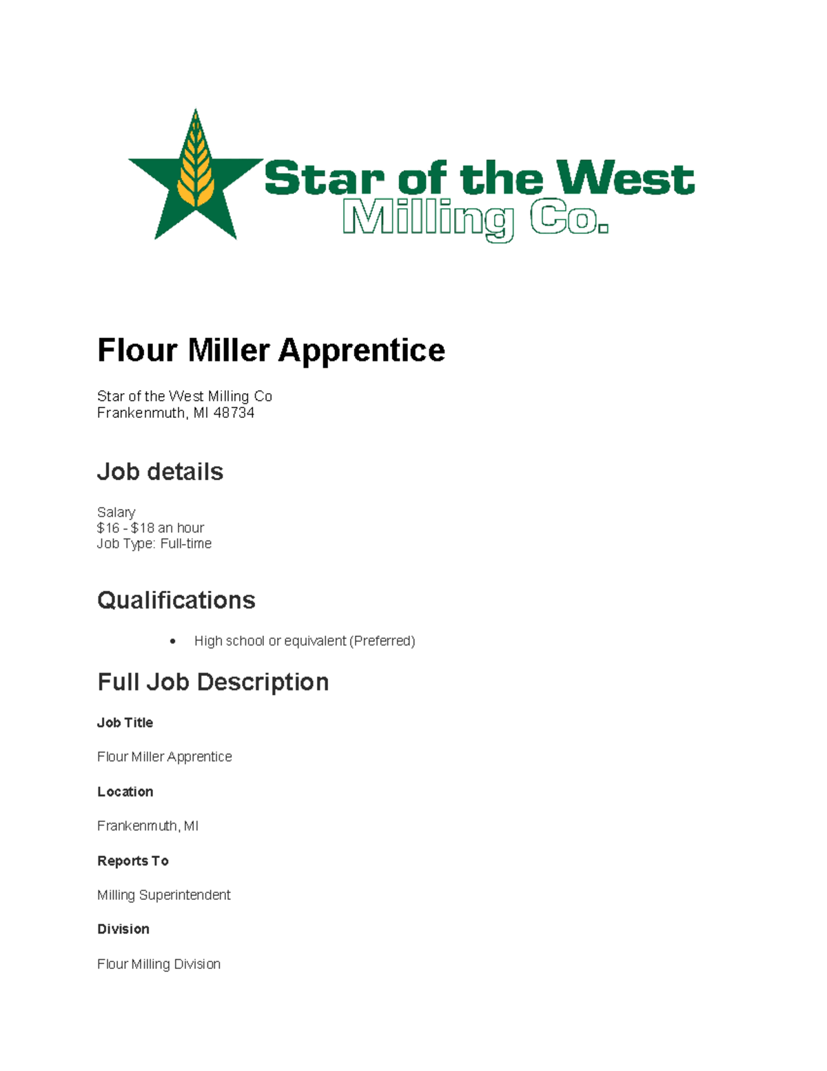 Flour Miller Apprentice miller/miller apprentice. Apprentice will