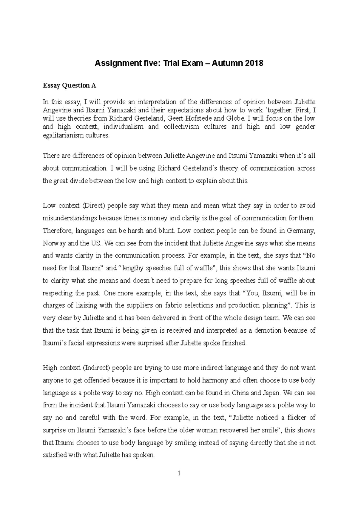 Assignment five- Trial Exam – Autumn 2018 - Assignment five: Trial Exam ...
