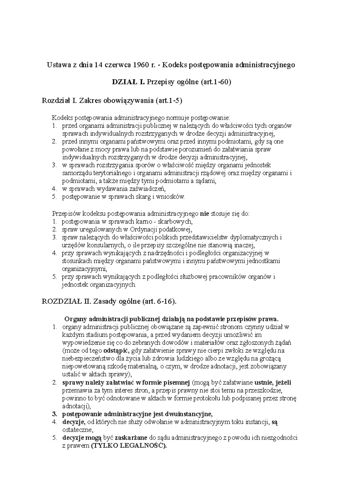 Opracowanie kodeksu postępwania administracyjnego - Ustawa z dnia 14