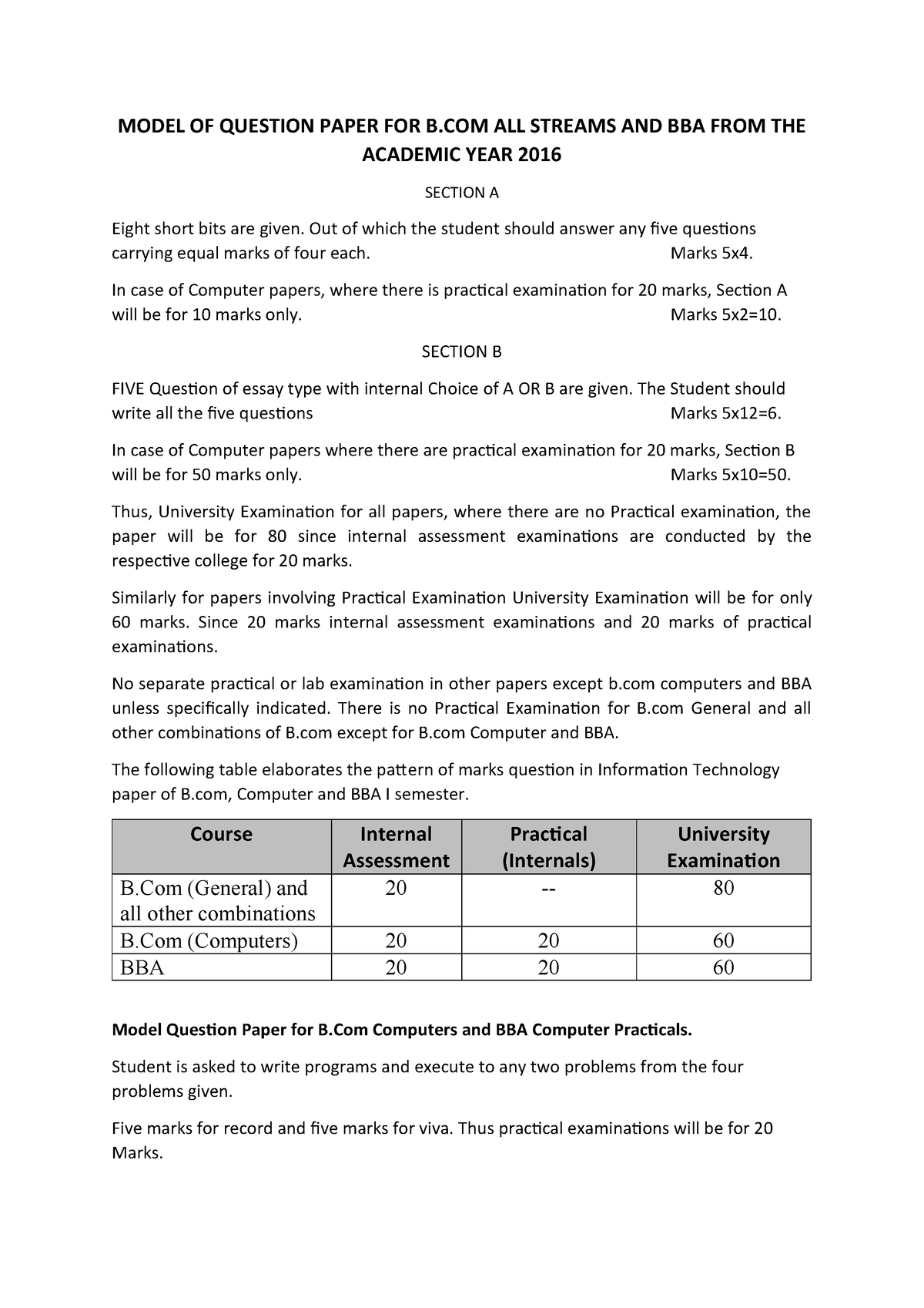 Model OF Question Paper FOR B 22112016 - MODEL OF QUESTION PAPER FOR B ...