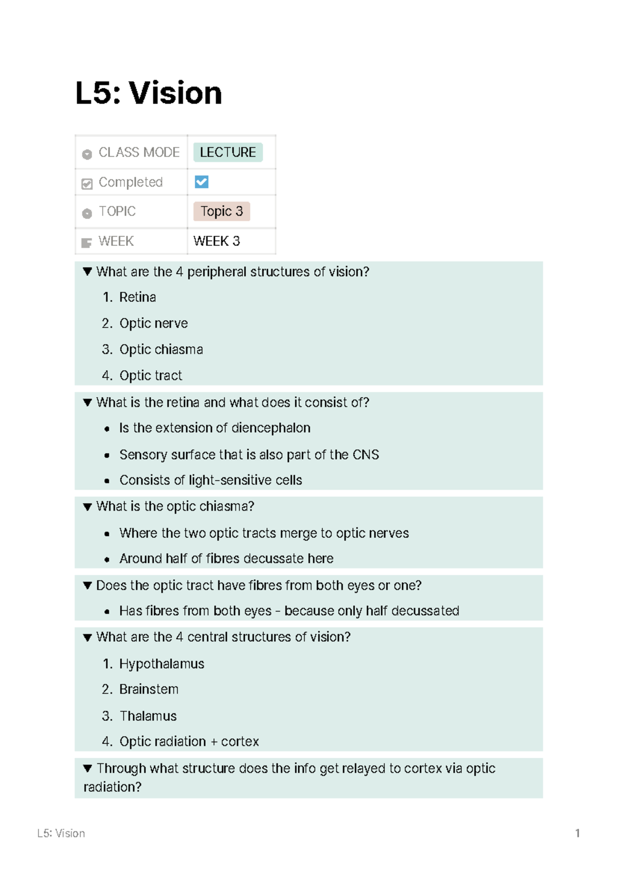 L5 Vision - Lecture notes 7 - L5: Vision CLASS MODE LECTURE Completed ...