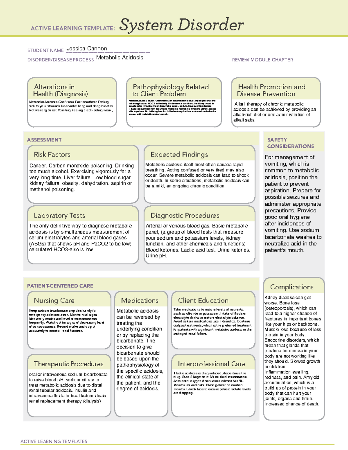 Metabolic Acidosis system disorder concept map - ACTIVE LEARNING ...