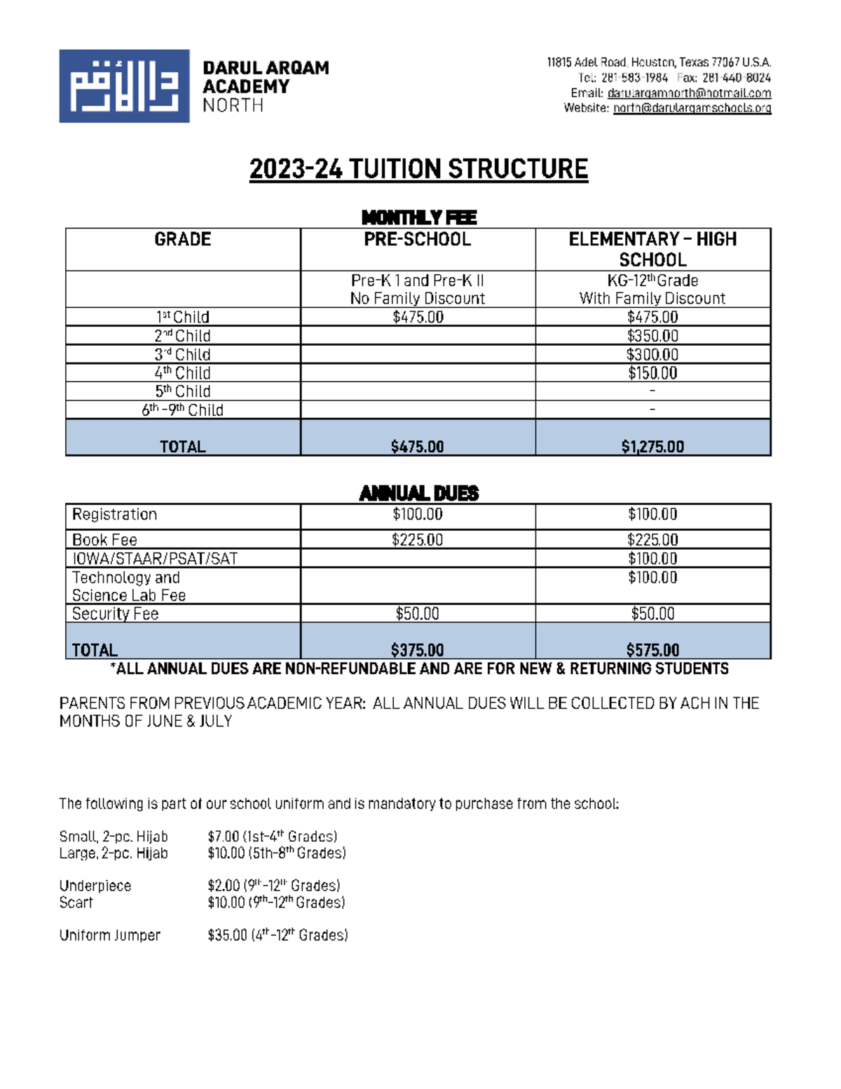 Tuition structure 2023-24 - AD 11300 - Studocu