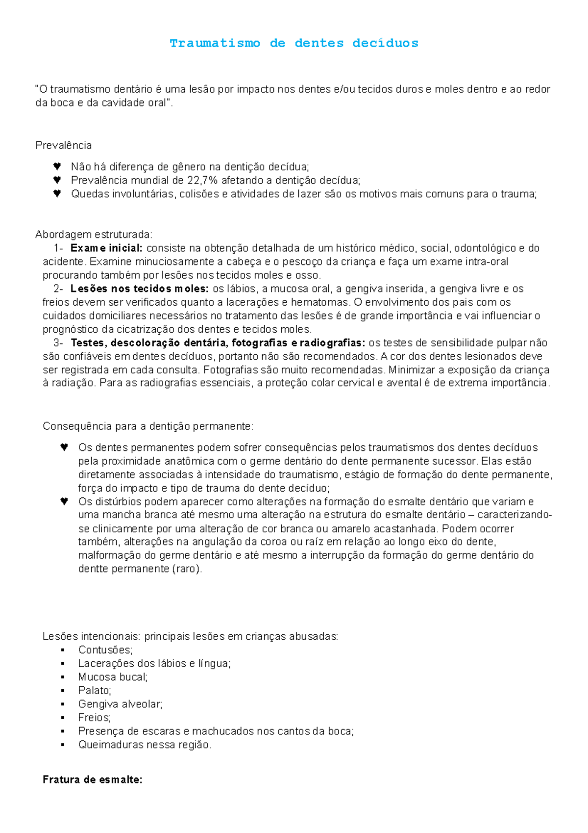 10. Traumatismo de dentes decíduos - Traumatismo de dentes decíduos “O ...