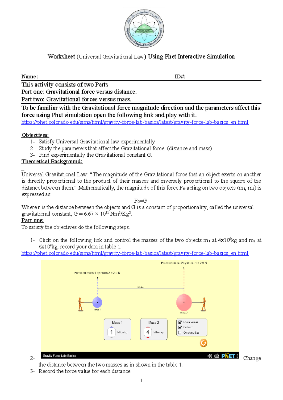 Phet Gravity Force Simulation Worksheet Answer Key