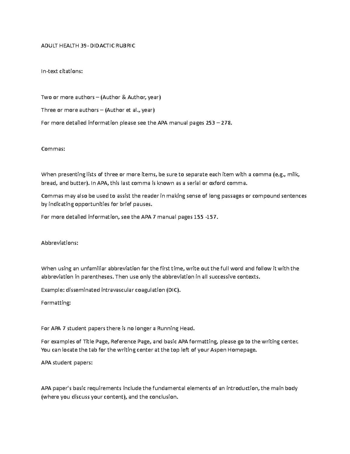 Adult Health 3 Rubric Guidelines - ADULT HEALTH 39- DIDACTIC RUBRIC In ...