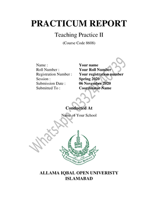 8608 Practicum Report - PRACTICUM REPORT Teaching Practice II (Course ...