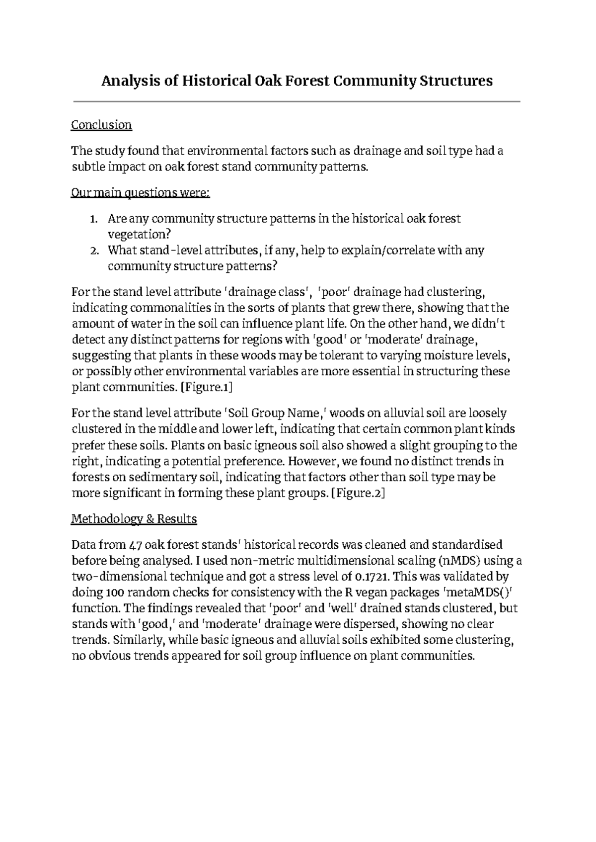 Analysis of Historical Oak Forest Community Structures - Analysis of ...