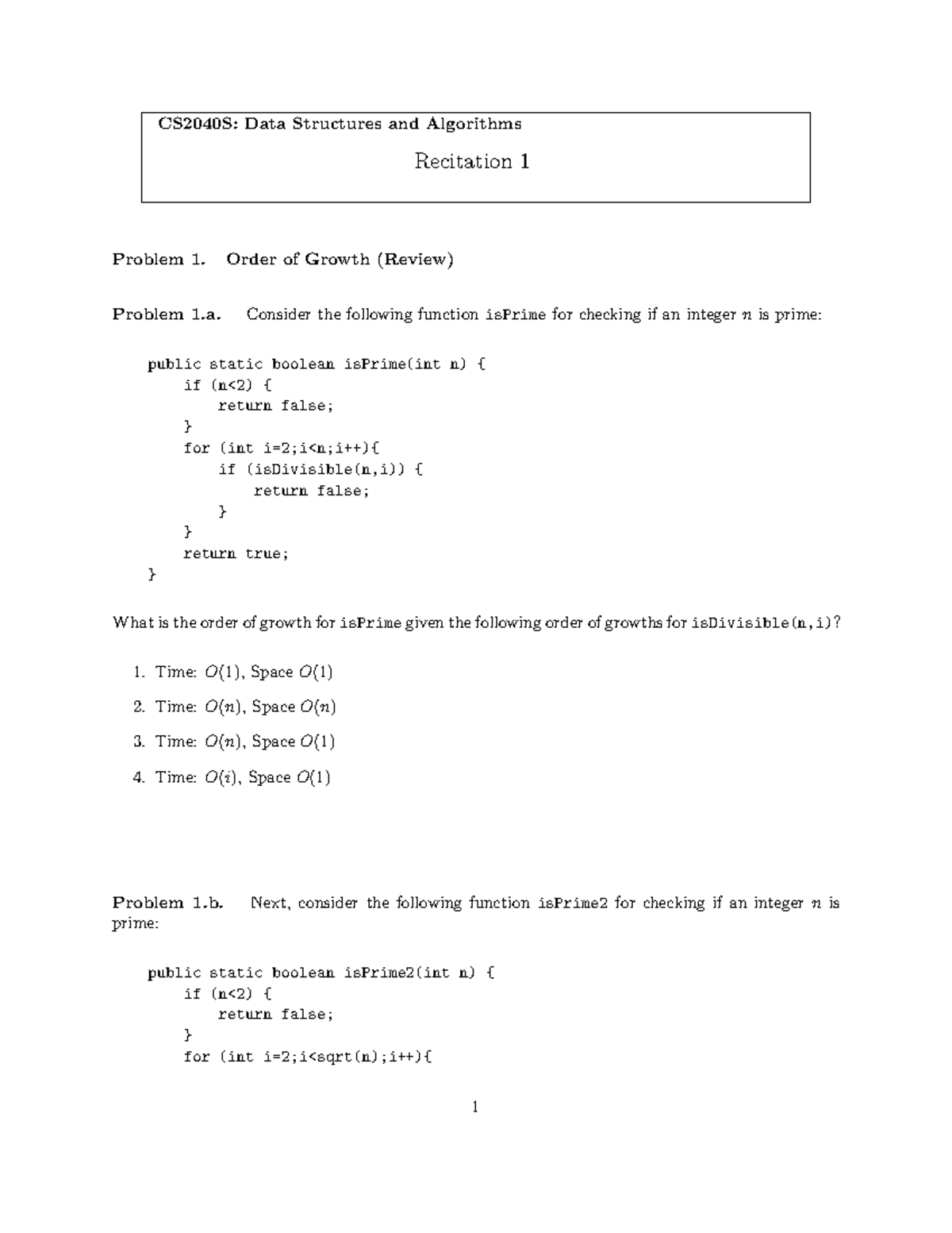 CS2040S Recitation 1 - CS2040S: Data Structures And Algorithms ...