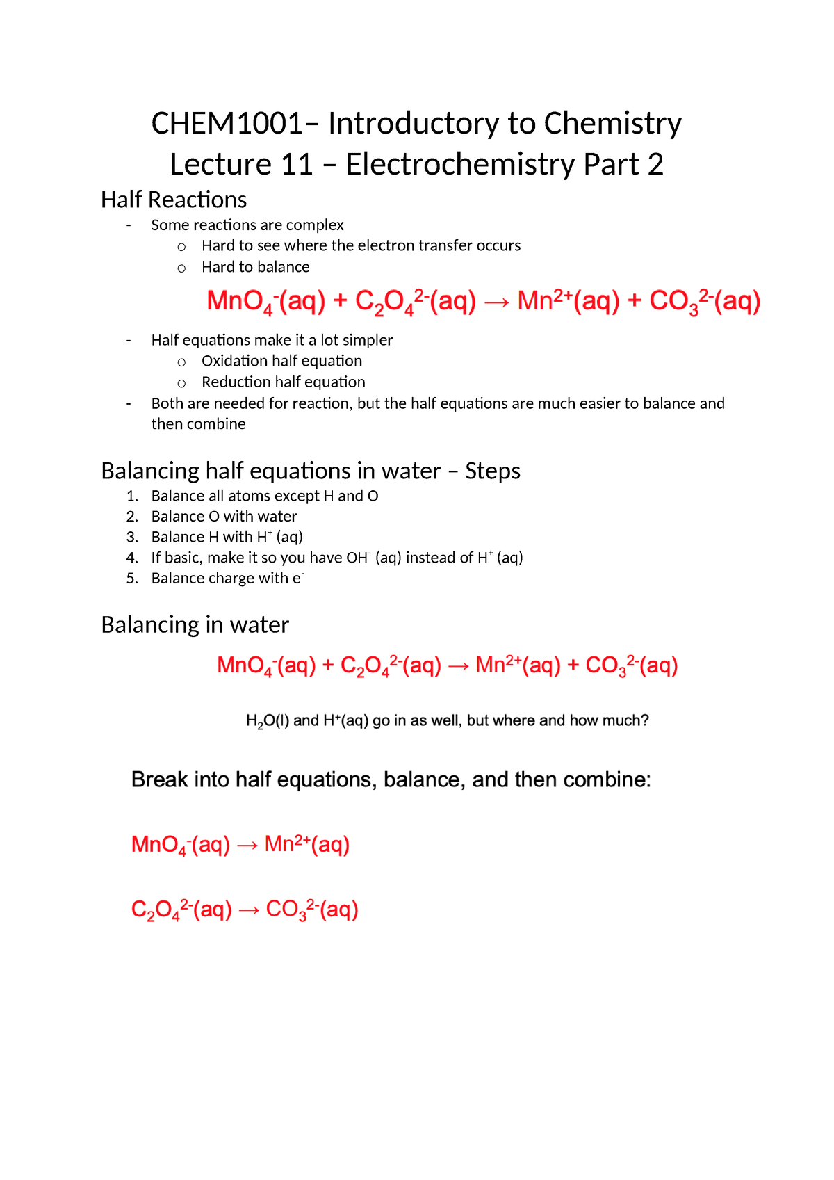 CHEM1001 - Lecture 11 - CHEM1001– Introductory To Chemistry Lecture 11 ...