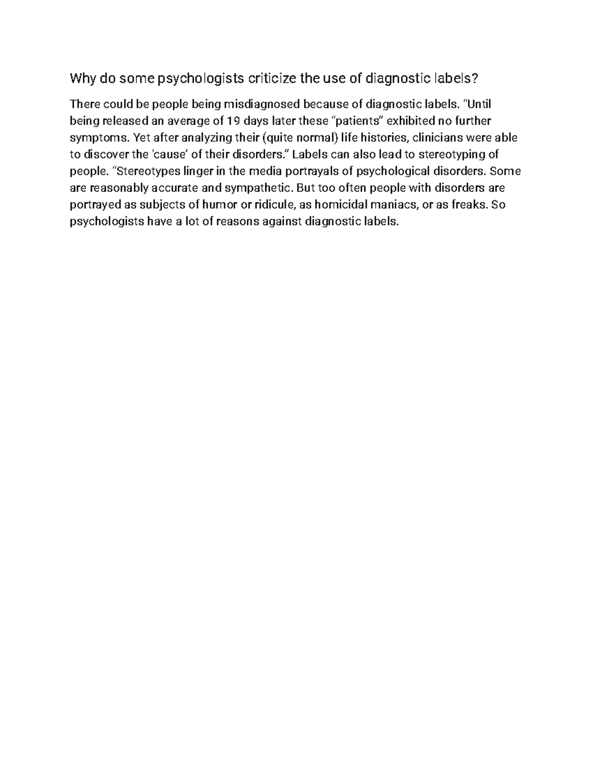 Pychology Diagnois Notes - Why do some psychologists criticize the use ...