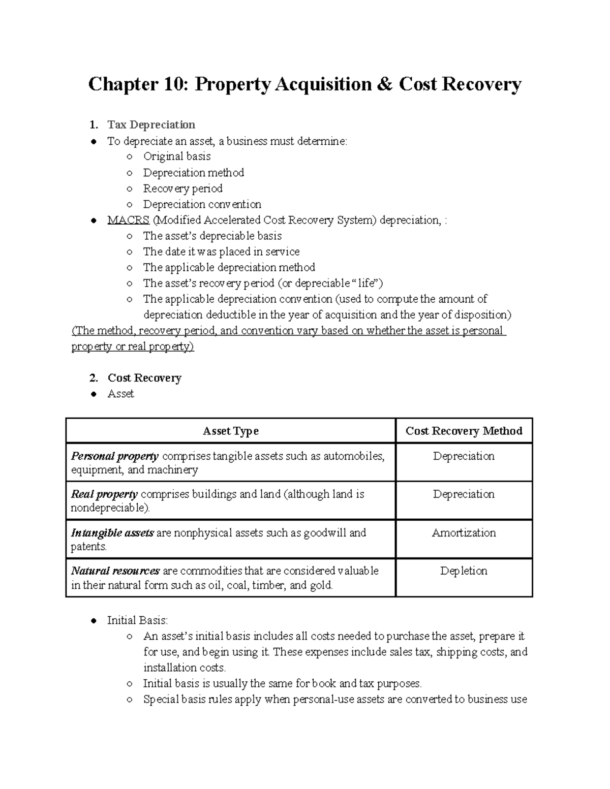 Chapter 10 Property Acquisition & Cost Recovery - Chapter 10: Property ...