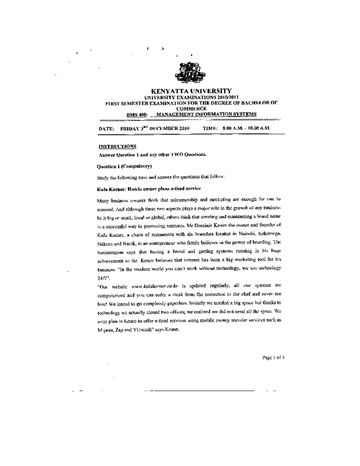 Past papers BMS 400 - Revision questions - Page 1 of 2 KENYATTA ...