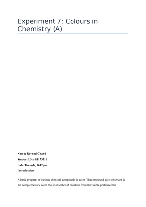 CH201 Experiment 3 - chemistry course - PRE – LAB: TITLE: showing ...