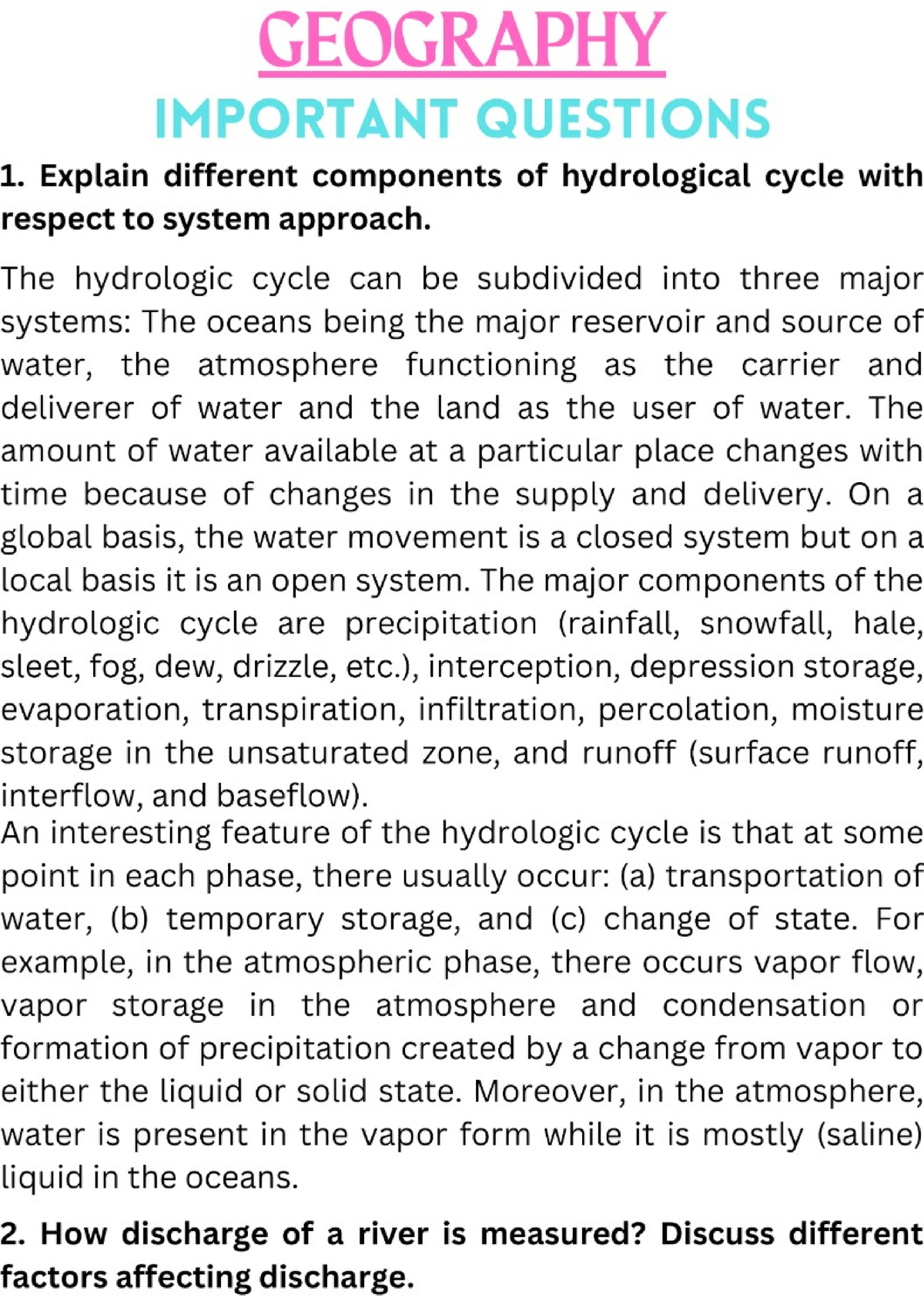 essay questions for physical geography