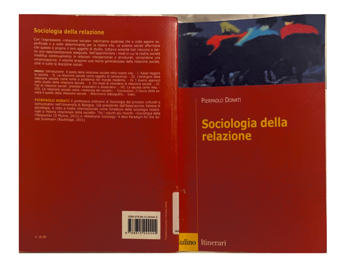 Sociologia della relazione - sns - Scienze della formazione primaria