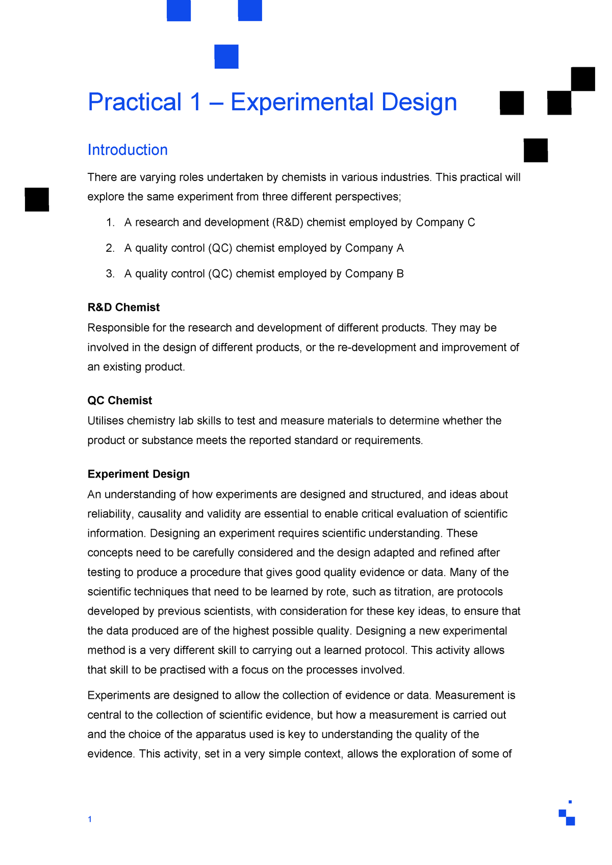 ch 13 experimental design ws #1