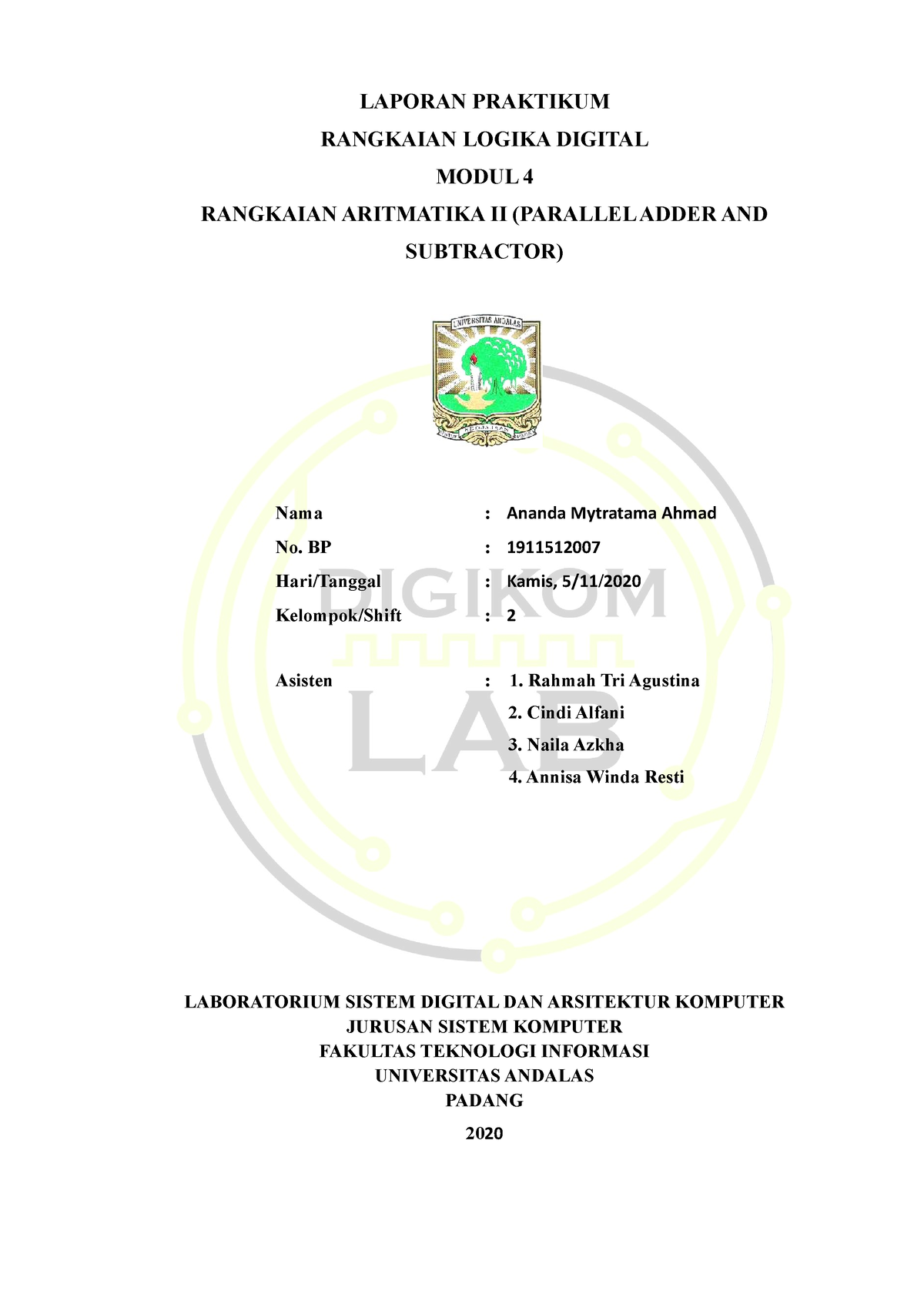 1911512007 Modul 4 Laporan - LAPORAN PRAKTIKUM RANGKAIAN LOGIKA DIGITAL ...