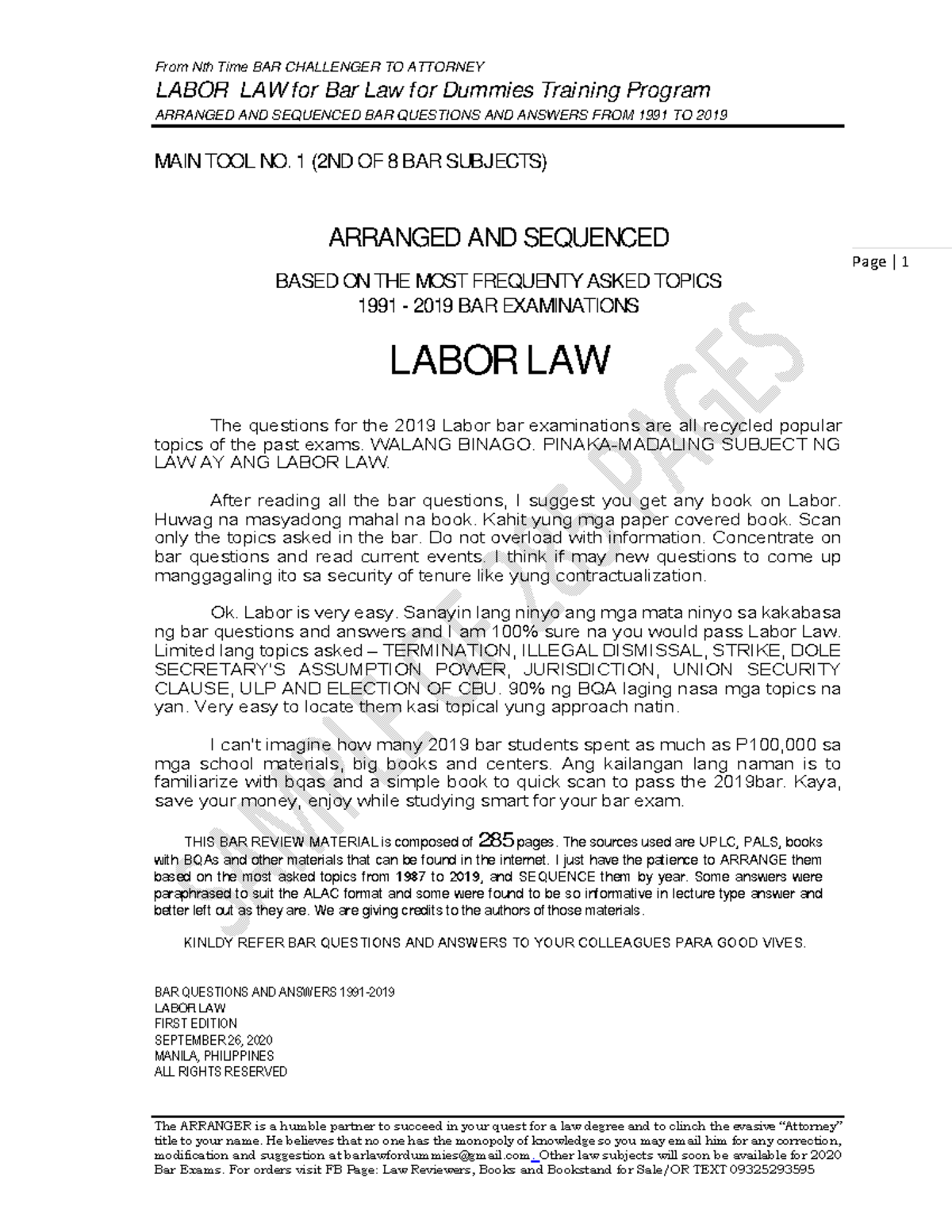 19912019 BQA Labor LAW Revised LABOR LAW for Bar Law for Dummies