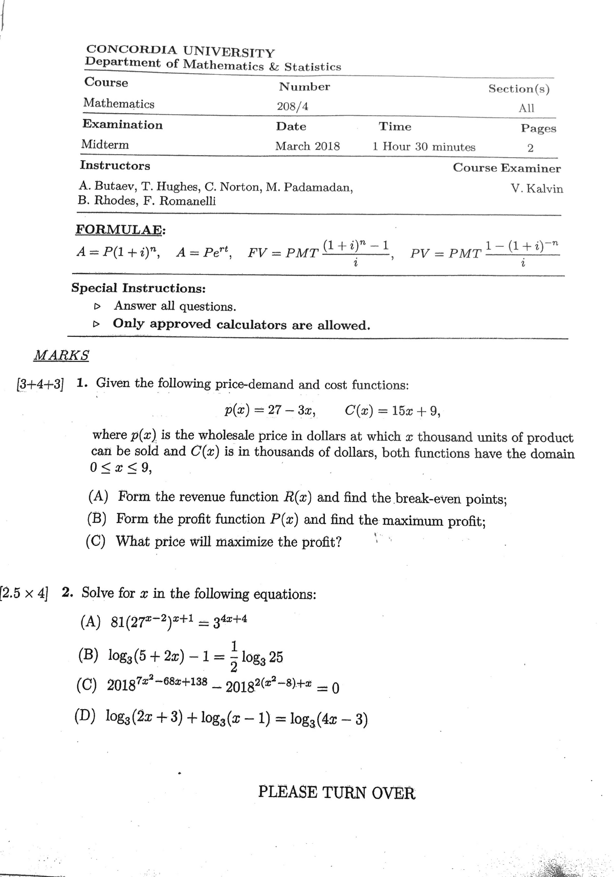 Midterm March 2018, questions - MATH 208 - Studocu