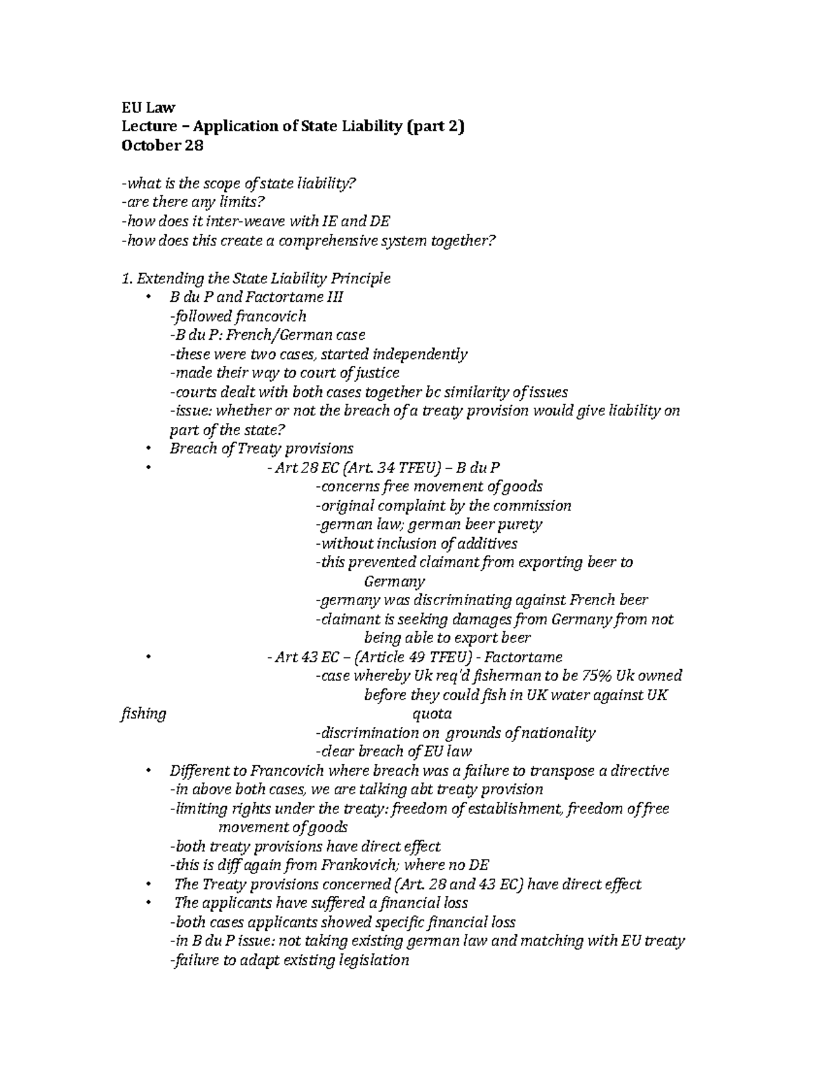 EU Law - Pt 2 application of state liability - EU Law Lecture ...