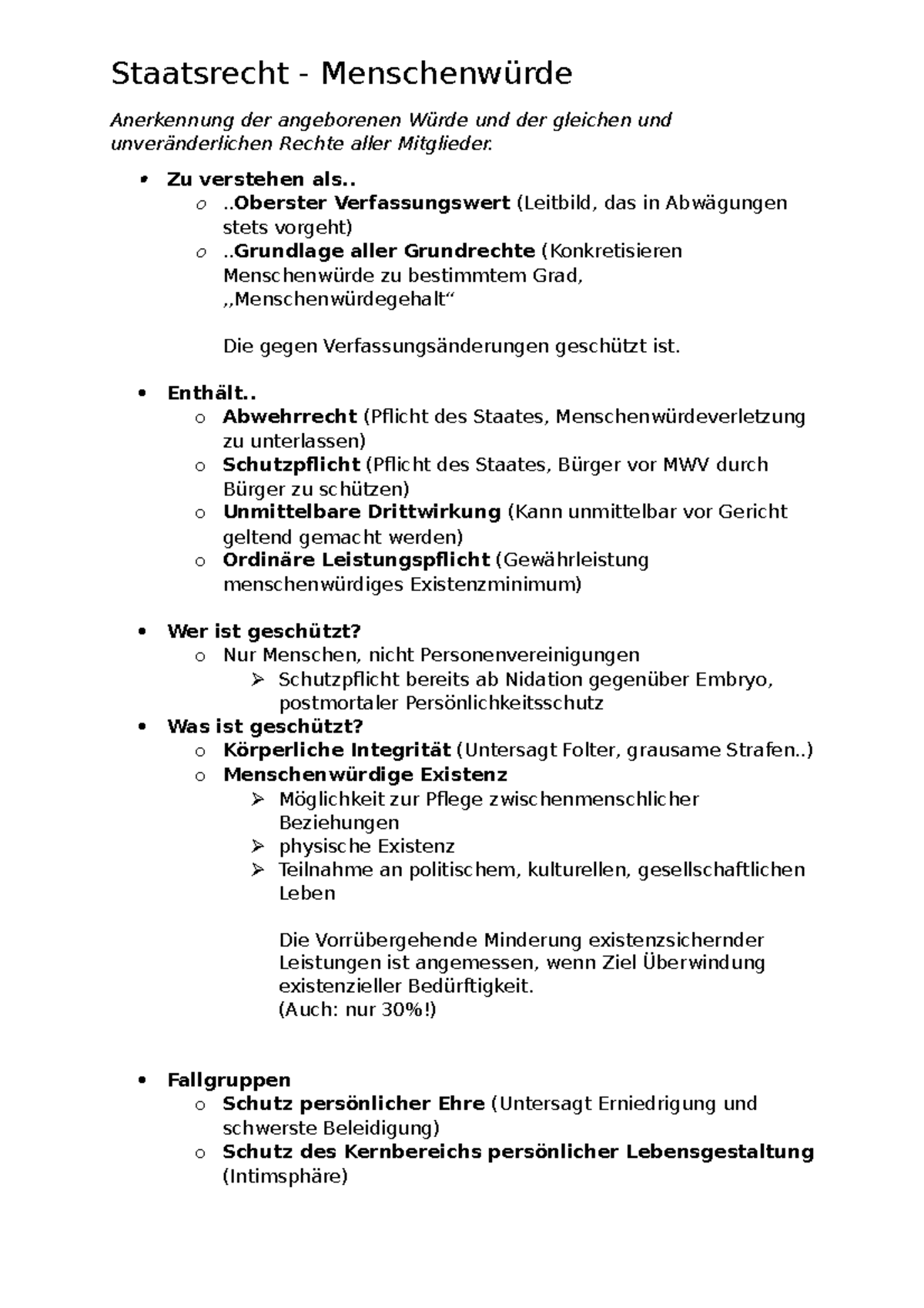 Schutz der Menschenwürde Staatsrecht Menschenwürde Anerkennung der