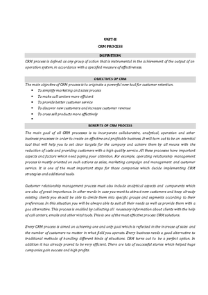 UNIT-II CRM Process - Detailed lecture notes