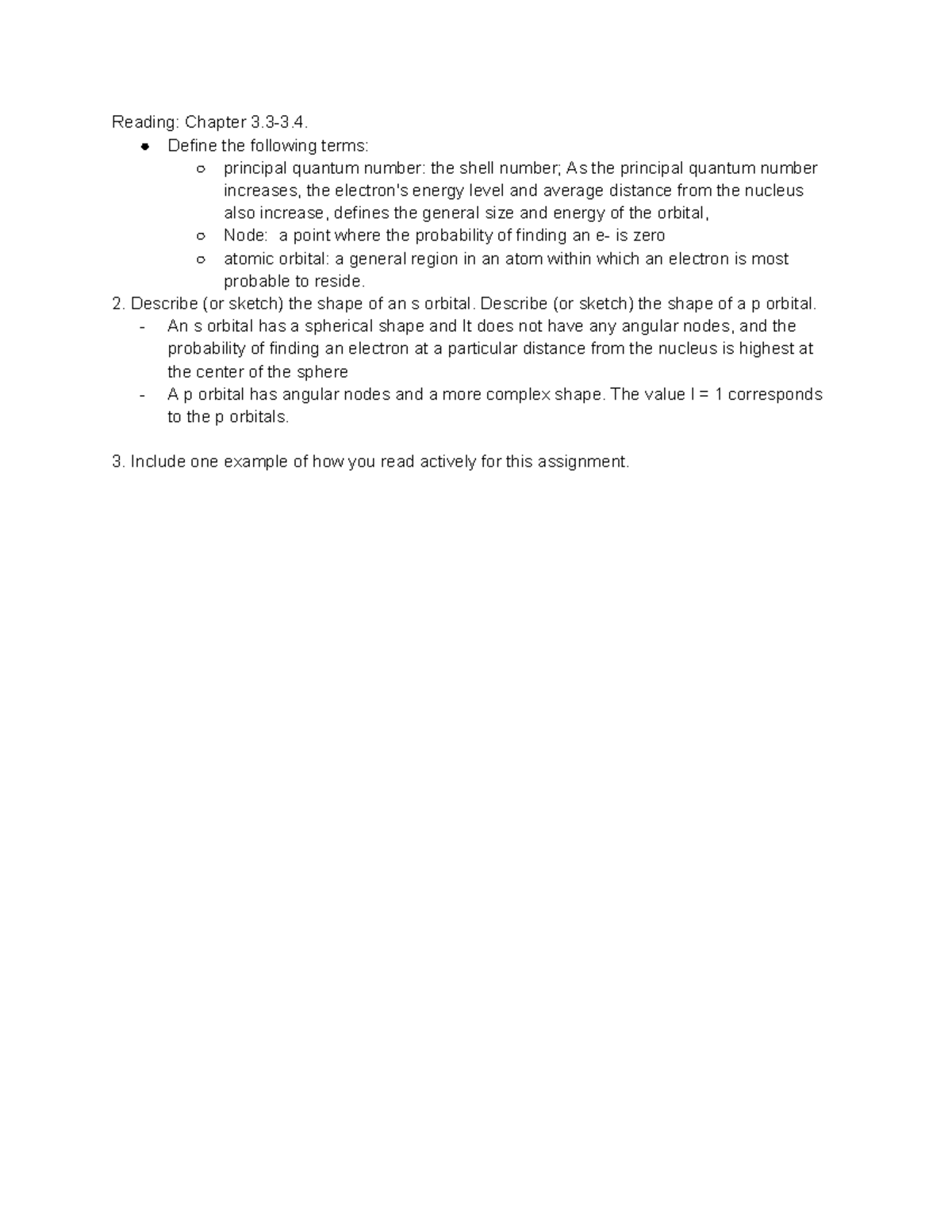 Reading Chapter 3 - 3-3. Define the following terms: principal quantum ...