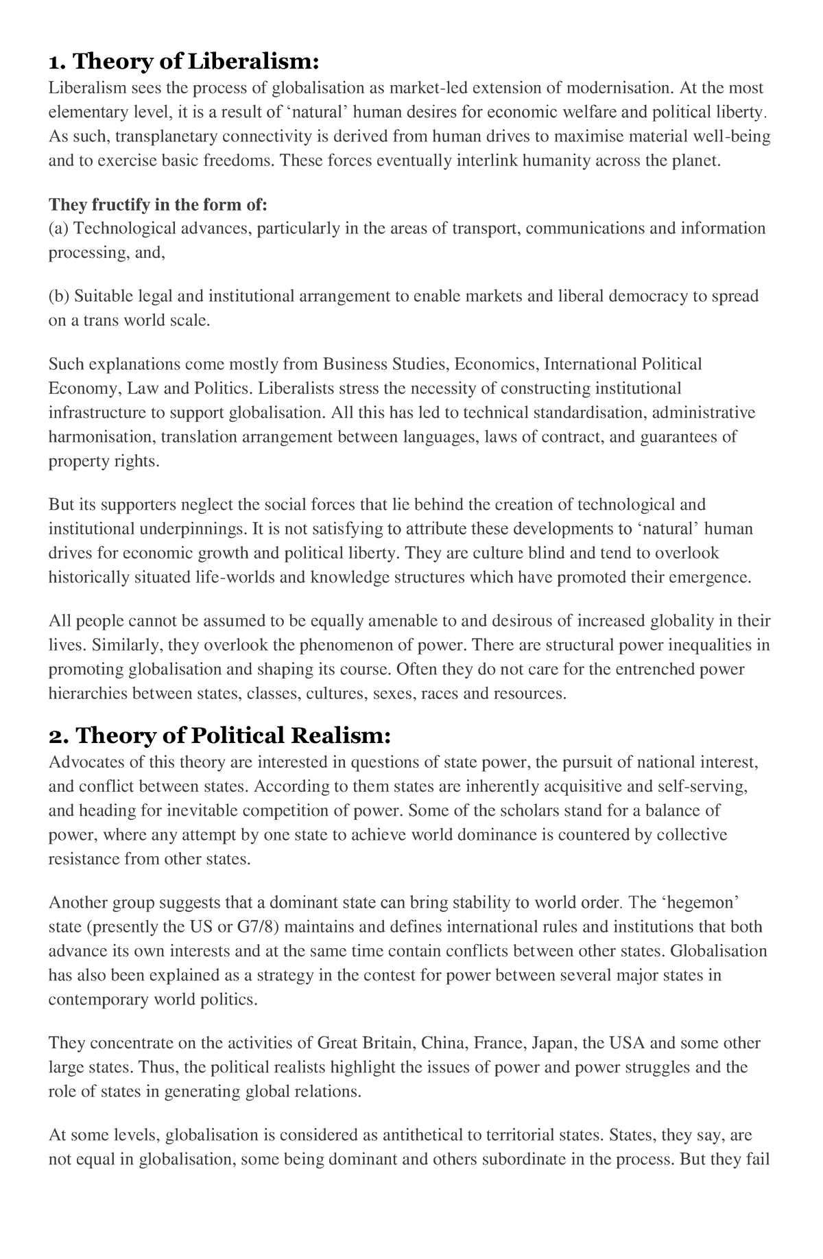 Theories Of Globalization - 1. Theory Of Liberalism: Liberalism Sees ...